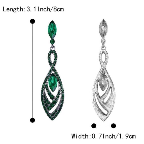 Gun Metal with Emerald Green Austrian Crystal Twisted Chandelier Post Earrings - Picture 5 of 5